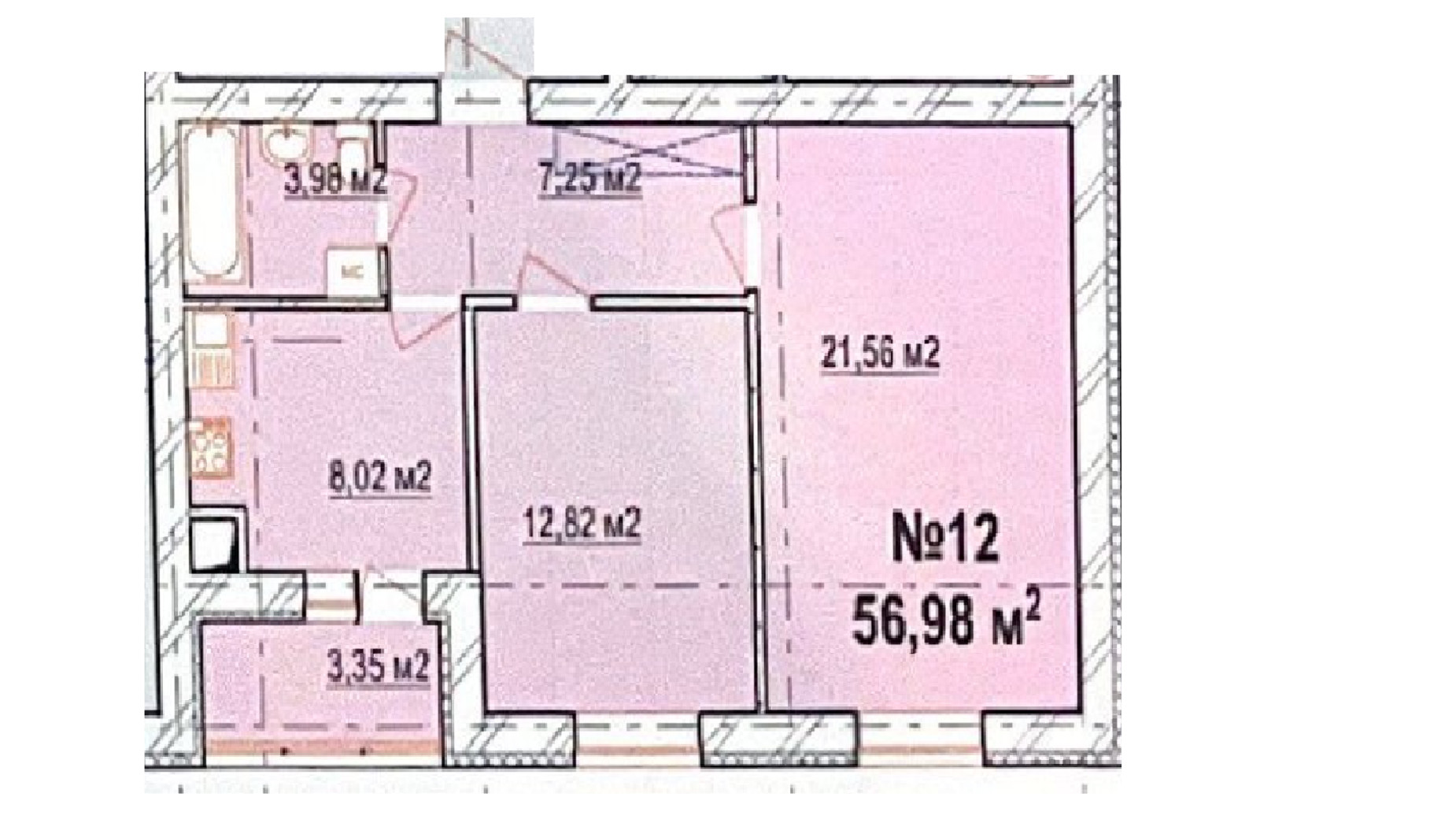 Планировка 2-комнатной квартиры в ЖК Массив Барский 56.98 м², фото 547327