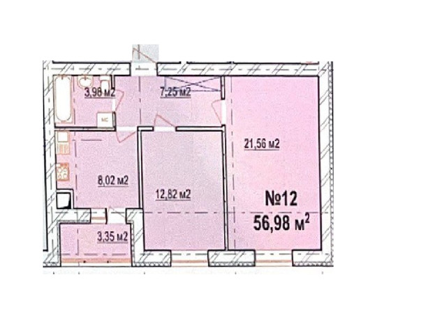 ЖК Массив Барский: планировка 2-комнатной квартиры 56.98 м²