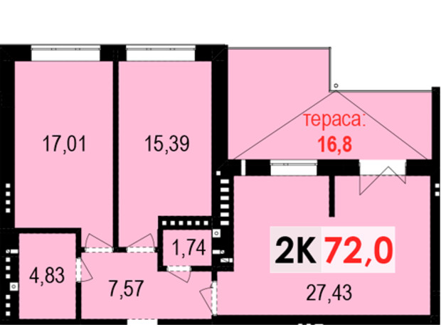 ЖК Квартал Краківський: планування 2-кімнатної квартири 80.4 м²