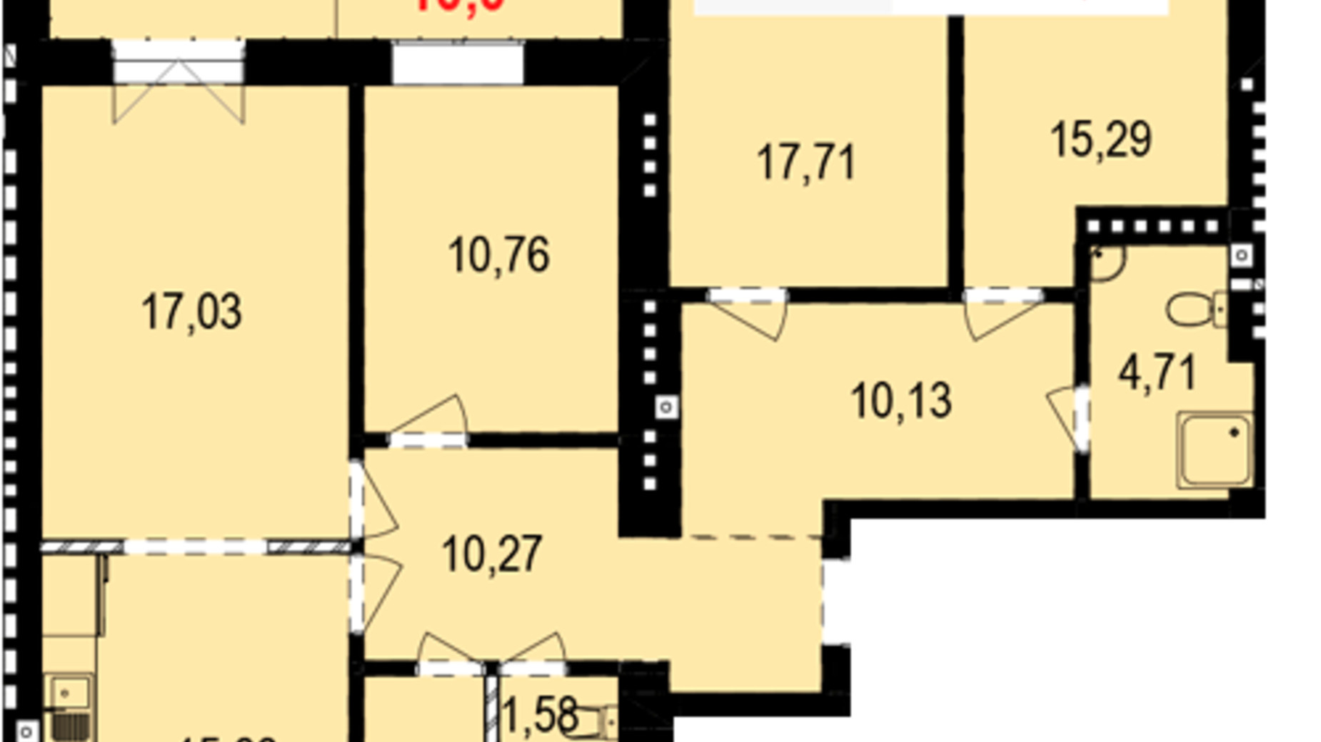 Планування 4-кімнатної квартири в ЖК Квартал Краківський 112.5 м², фото 547555
