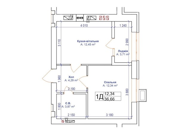 ЖК Бургундия: планировка 1-комнатной квартиры 36.7 м²