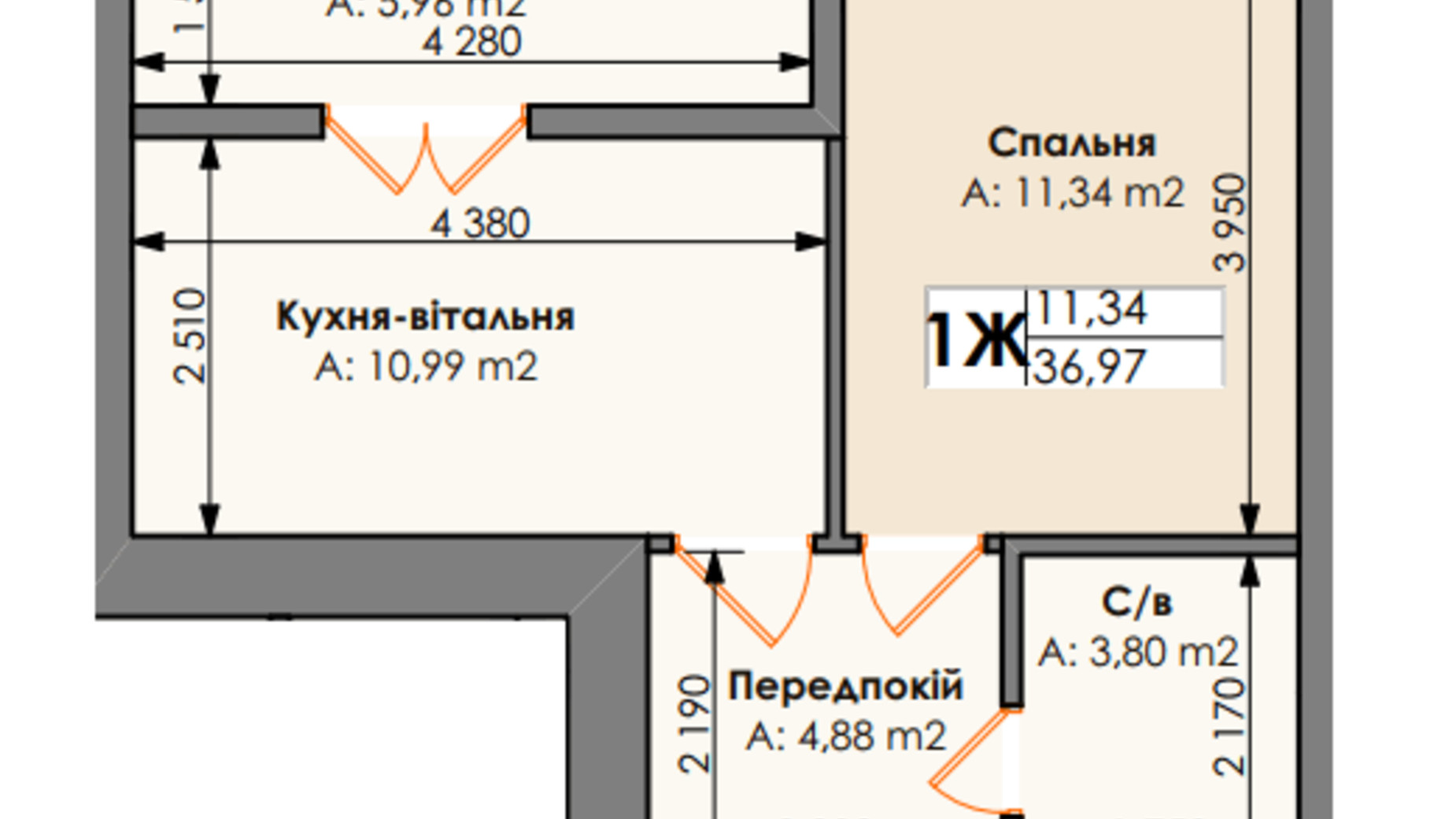 Планировка 1-комнатной квартиры в ЖК Бургундия 36.8 м², фото 547596