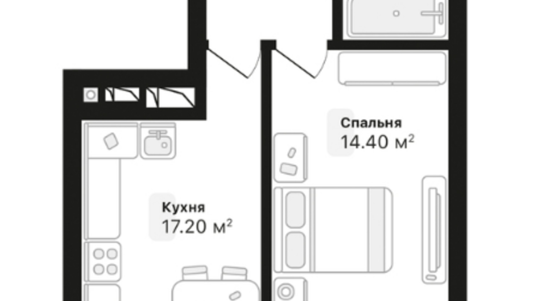 Планировка 1-комнатной квартиры в ЖК Auroom Air 43 м², фото 547609