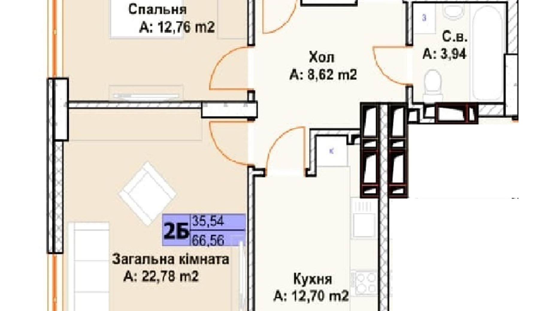 Планировка 2-комнатной квартиры в ЖК Chehov Парк Квартал 67.3 м², фото 547962