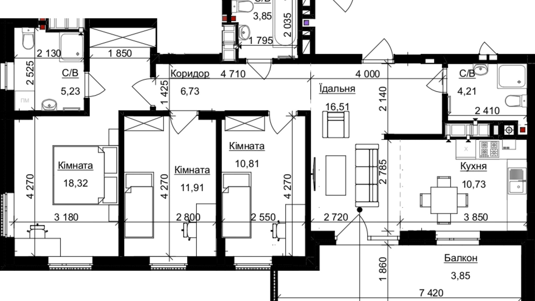 Планування 3-кімнатної квартири в ЖК Nova Magnolia 88.3 м², фото 548209
