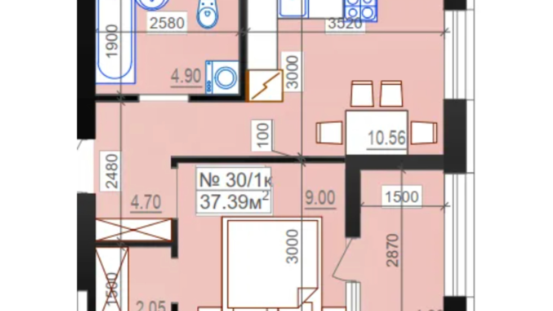 Планировка 1-комнатной квартиры в ЖК Миланж 37.39 м², фото 548244