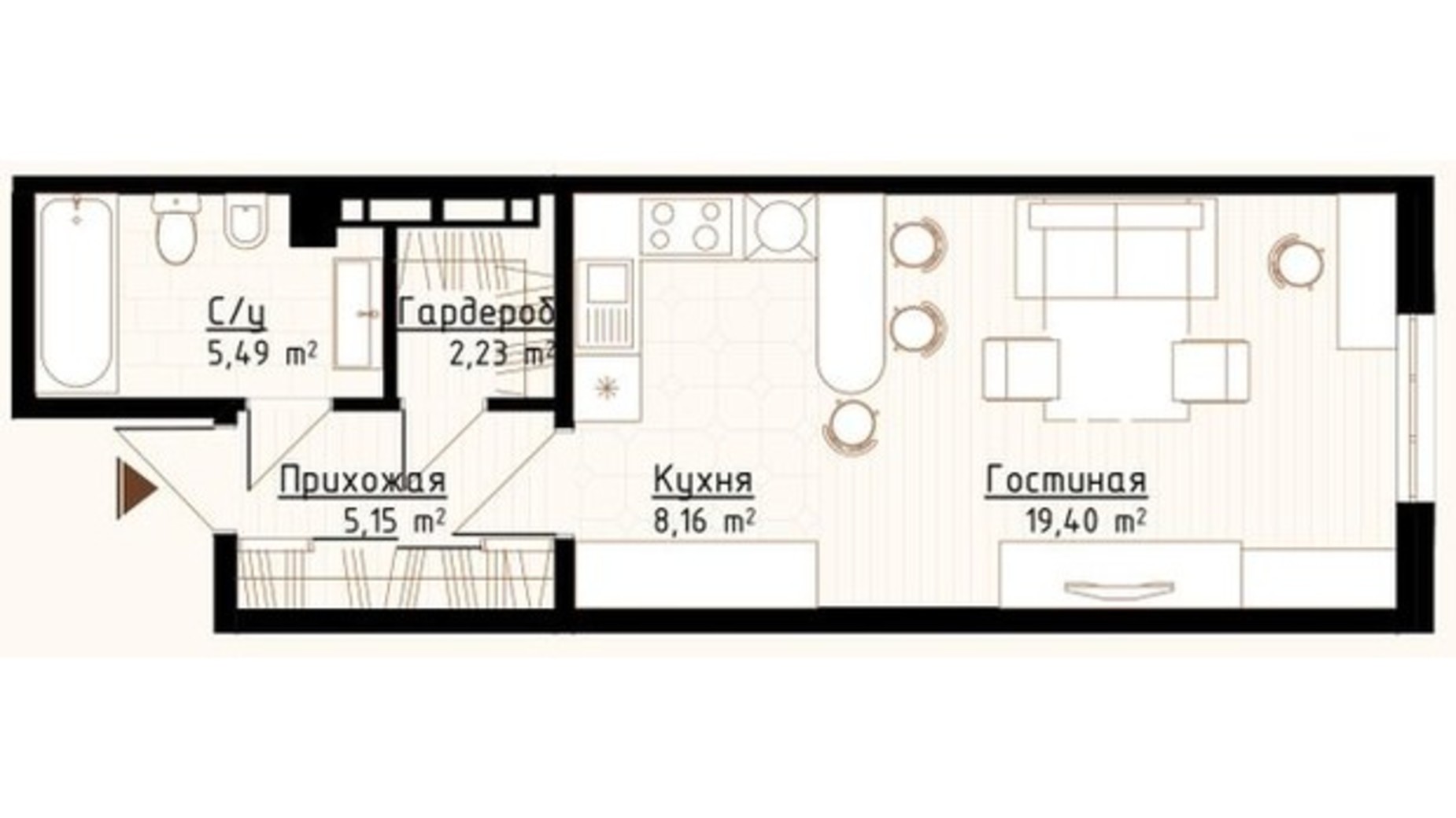 Планировка 1-комнатной квартиры в ЖК Новая Англия 35.25 м², фото 548298