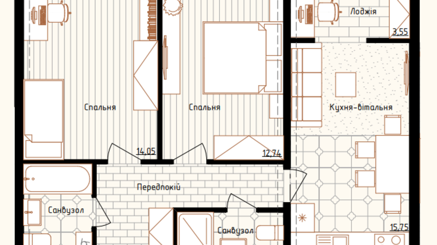 Планування 2-кімнатної квартири в ЖК Нова Англія 60.31 м², фото 548311