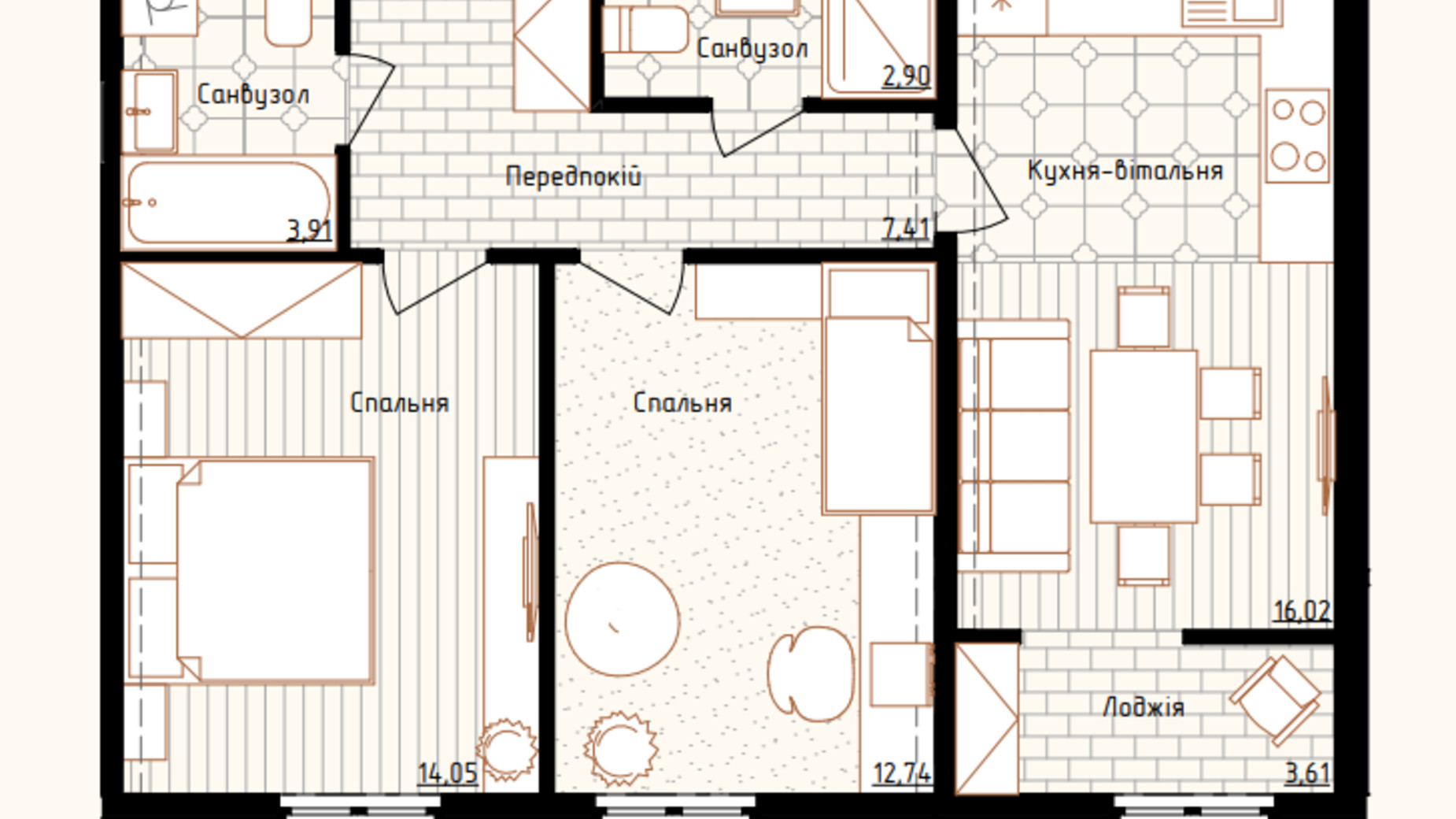 Планування 2-кімнатної квартири в ЖК Нова Англія 60.64 м², фото 548312