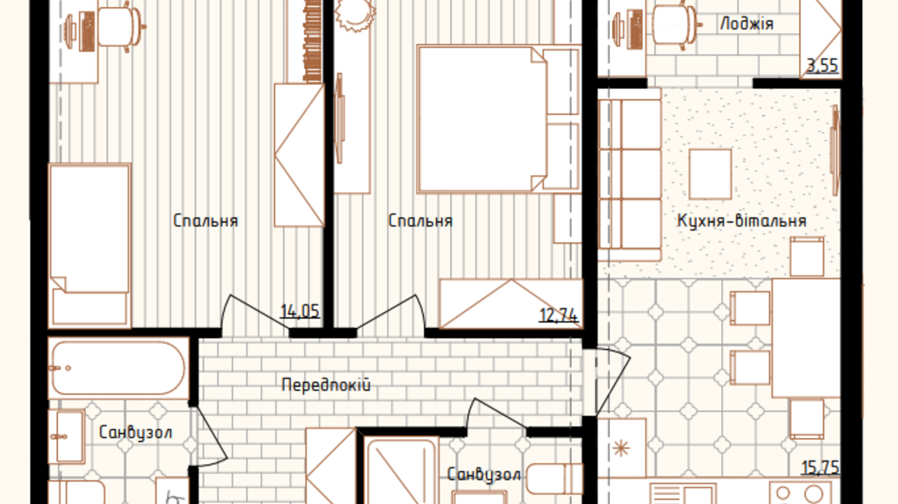 Планування 2-кімнатної квартири в ЖК Нова Англія 59.36 м², фото 548315