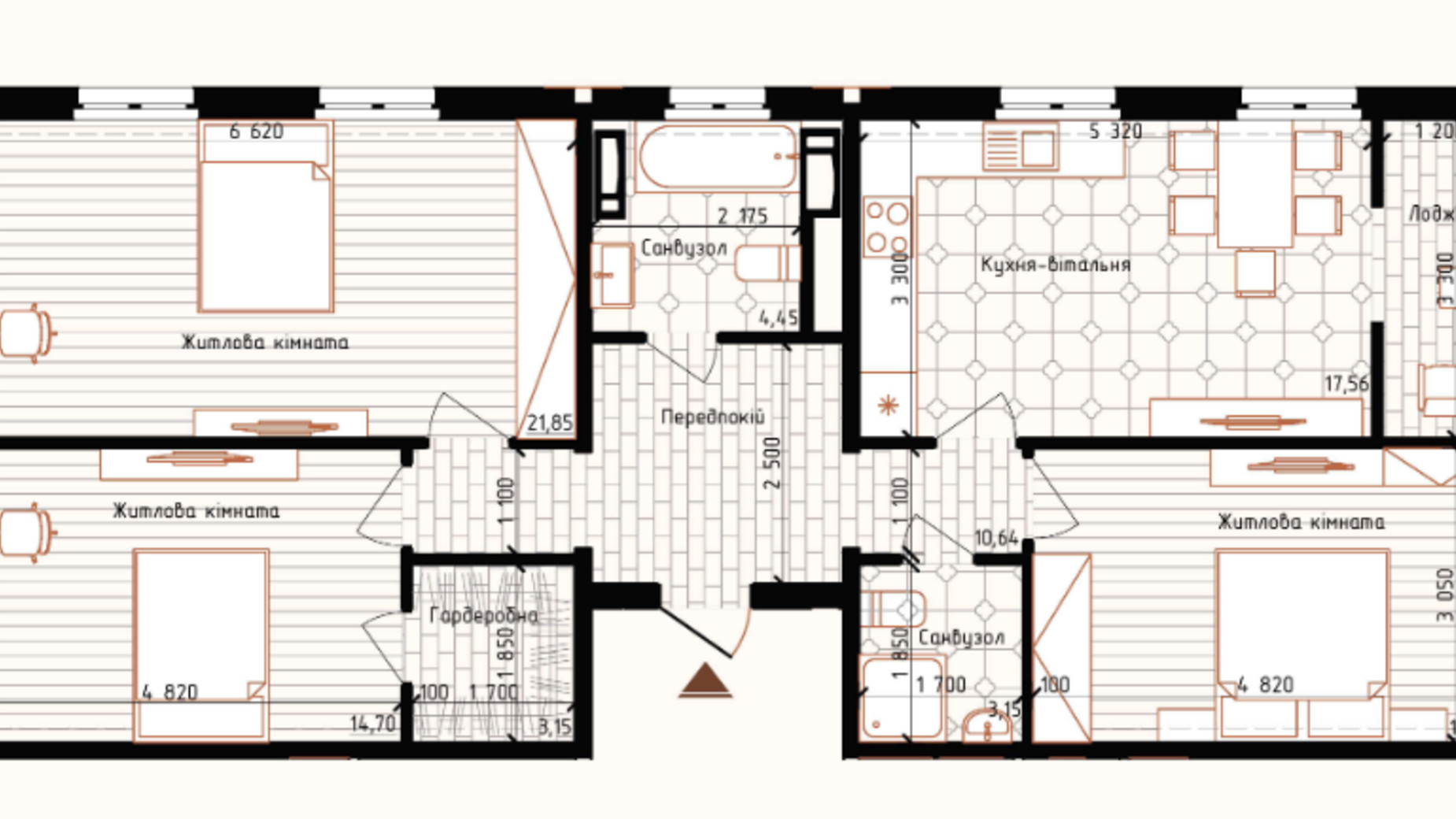 Планировка 3-комнатной квартиры в ЖК Новая Англия 93.84 м², фото 548322