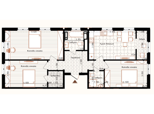 ЖК Нова Англія: планування 3-кімнатної квартири 93.84 м²