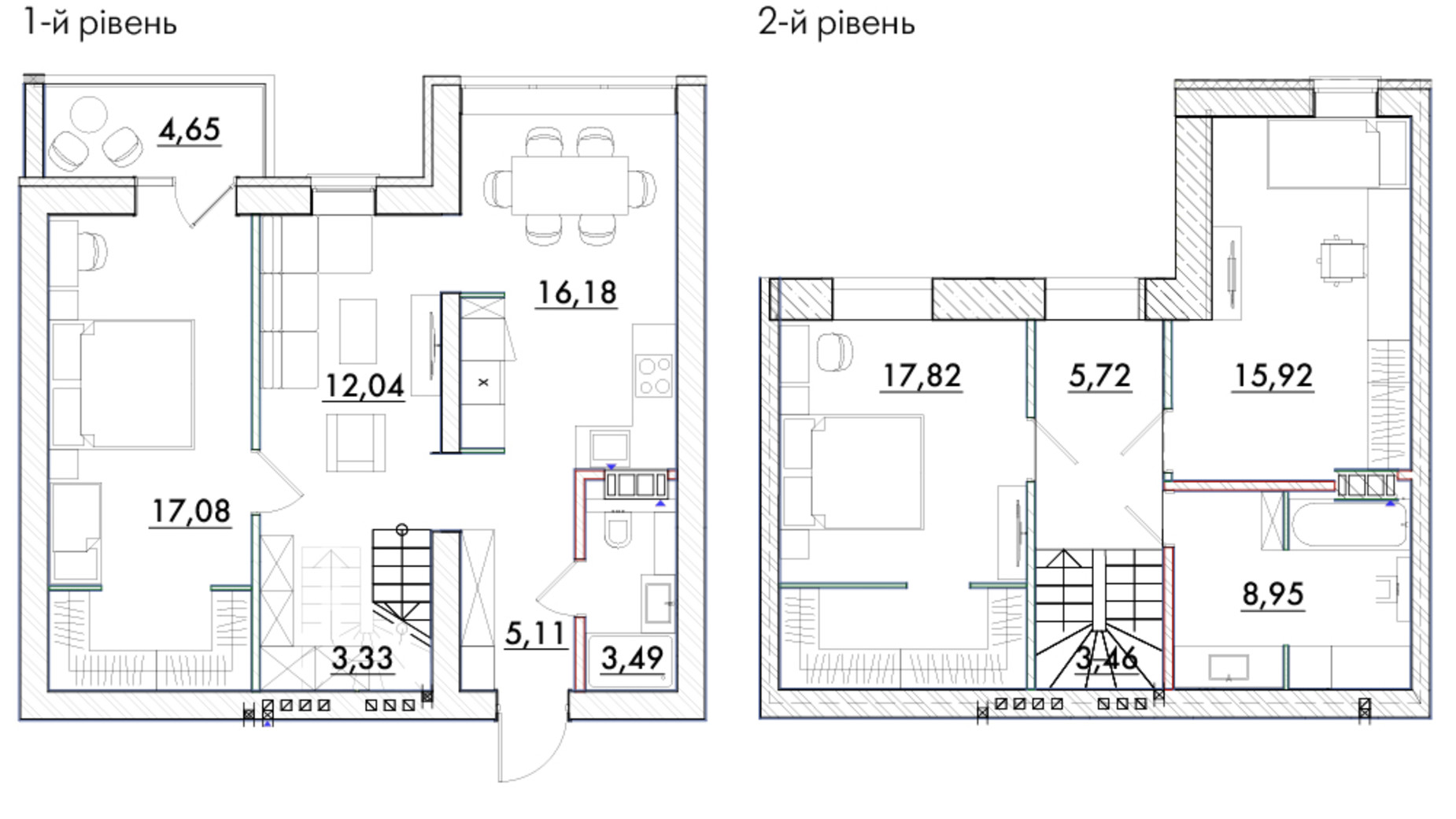 Планировка много­уровневой квартиры в ЖК Desna Park Residence 119.07 м², фото 548324