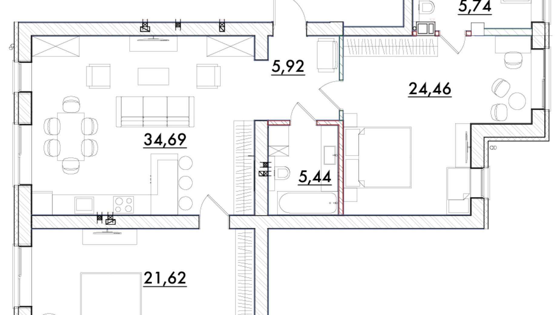 Планировка 2-комнатной квартиры в ЖК Desna Park Residence 99.6 м², фото 548326