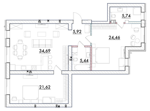 ЖК Desna Park Residence: планировка 2-комнатной квартиры 99.6 м²