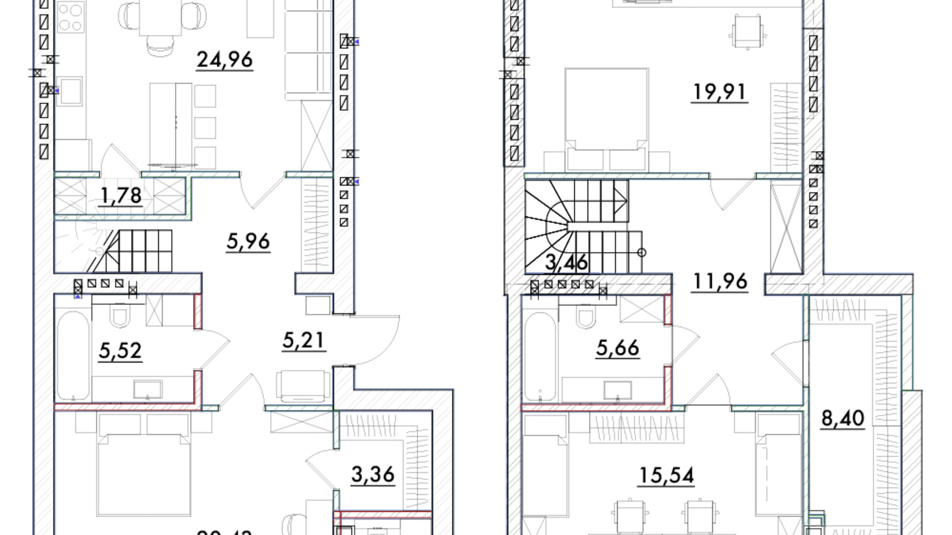 Планировка много­уровневой квартиры в ЖК Desna Park Residence 153.7 м², фото 548328