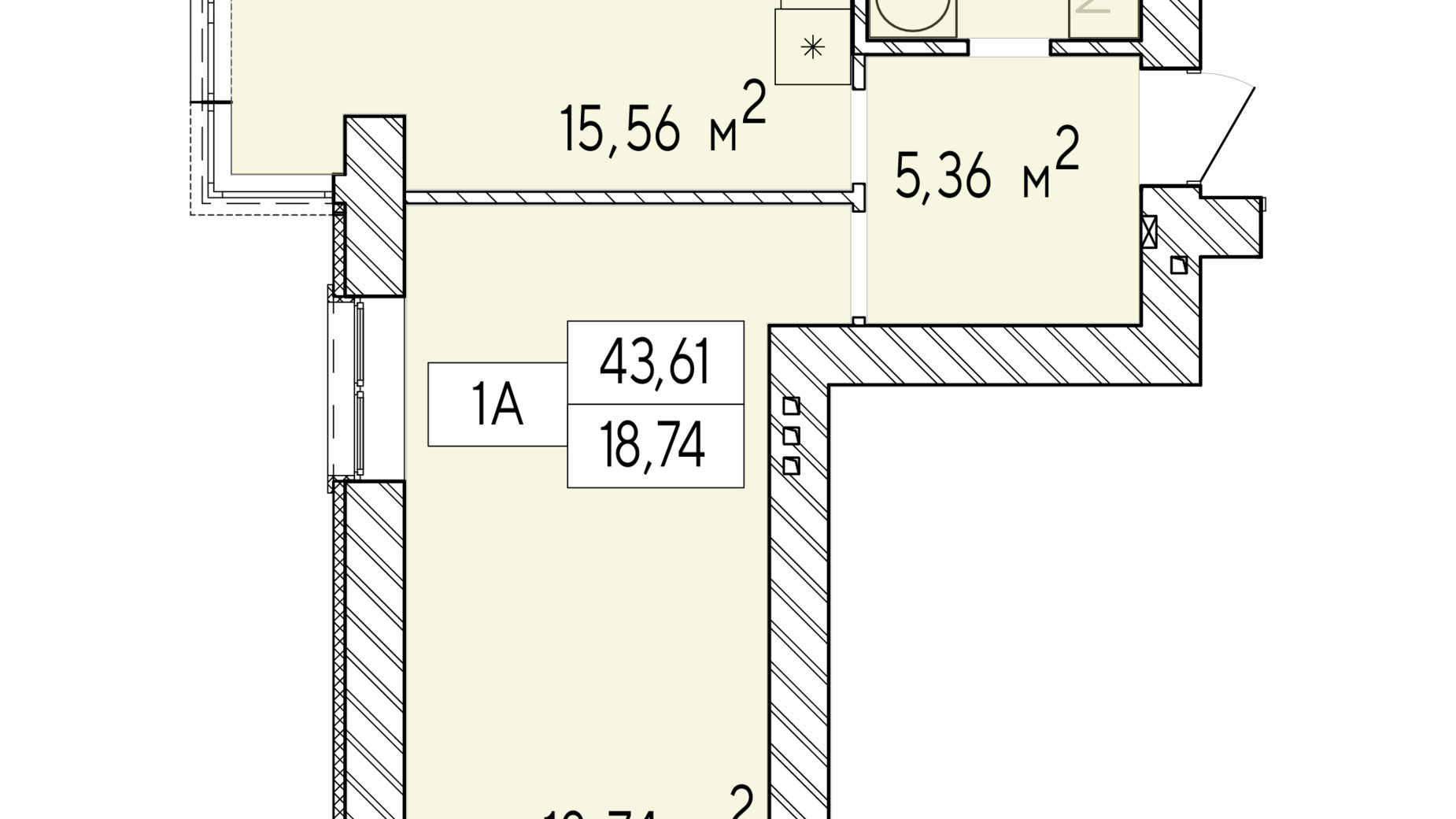 Планування 1-кімнатної квартири в ЖК Фаворит Premium 43.61 м², фото 548425