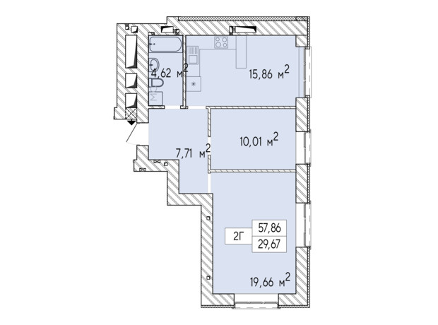 ЖК Фаворит Premium: планування 2-кімнатної квартири 57.86 м²