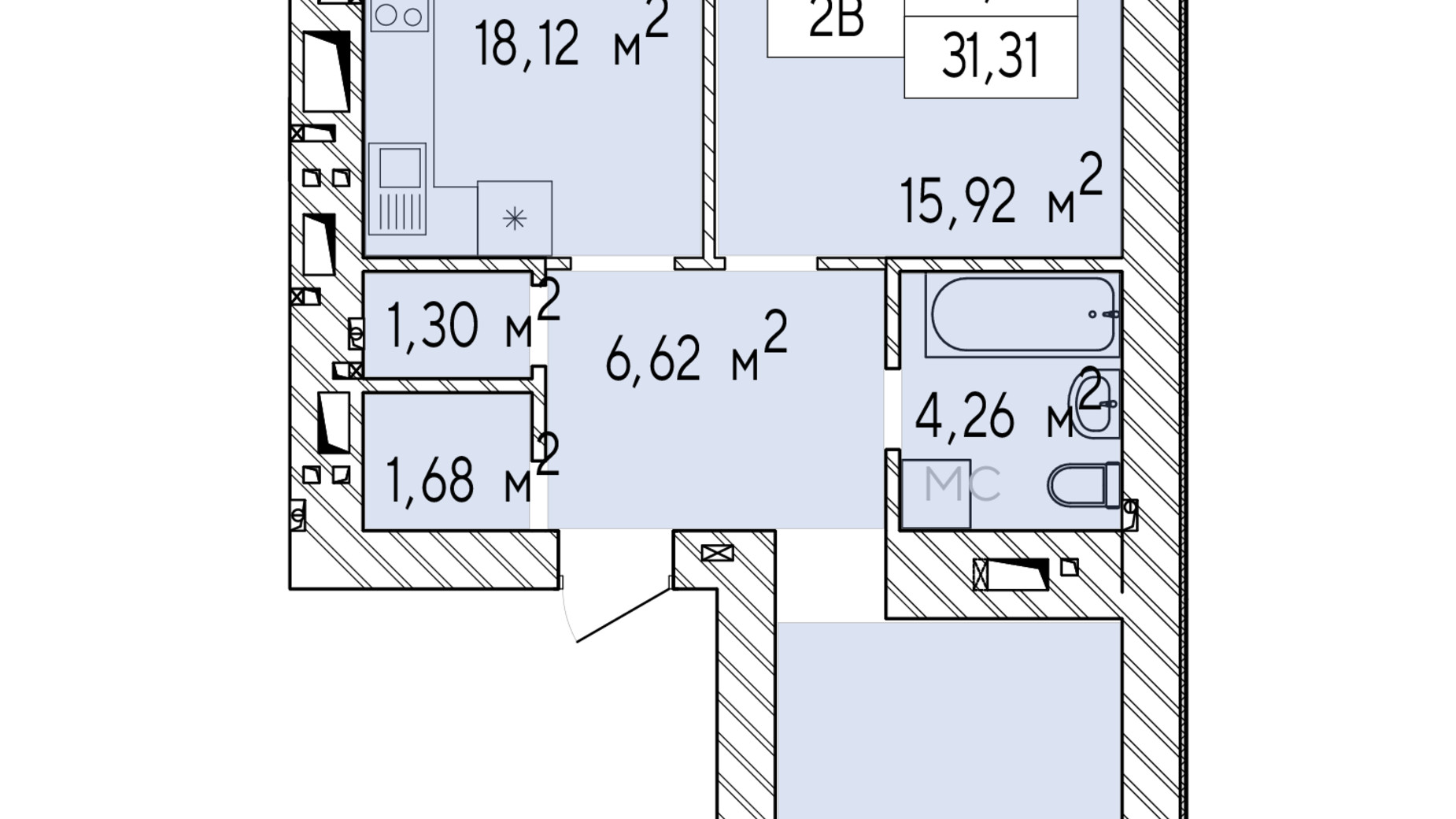 Планировка 2-комнатной квартиры в ЖК Фаворит Premium 63.28 м², фото 548455