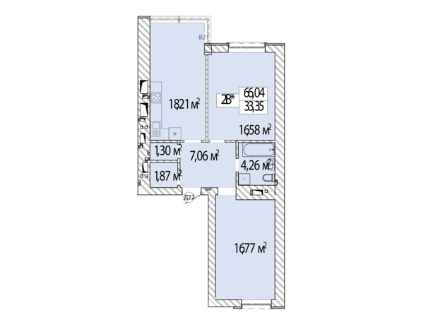 ЖК Фаворит Premium: планировка 2-комнатной квартиры 66.04 м²