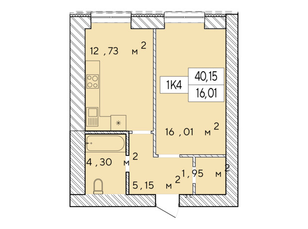 ЖК Фаворит Premium: планировка 1-комнатной квартиры 40.15 м²