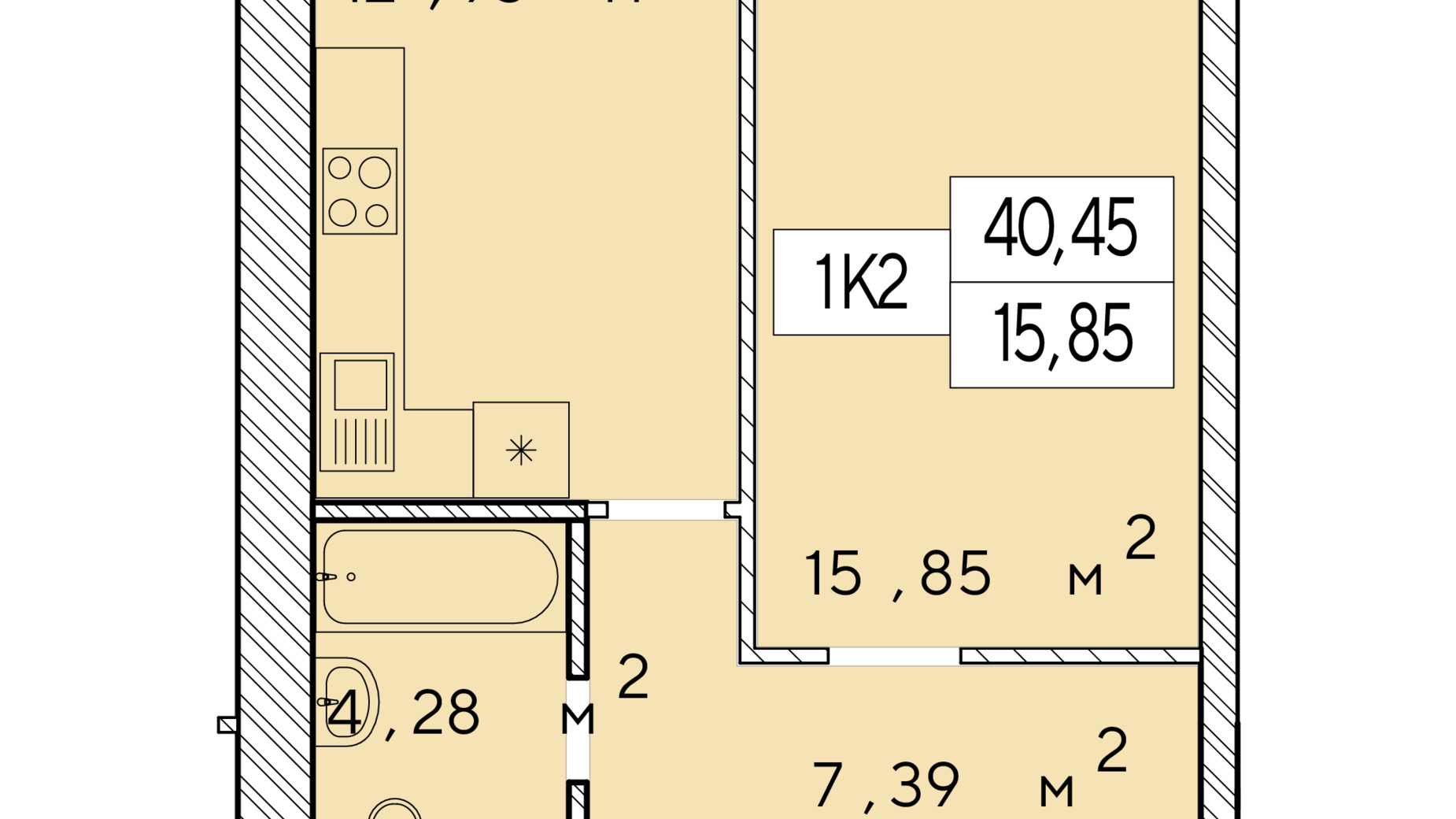 Планування 1-кімнатної квартири в ЖК Фаворит Premium 40.45 м², фото 548473