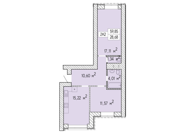 ЖК Фаворит Premium: планировка 2-комнатной квартиры 59.85 м²