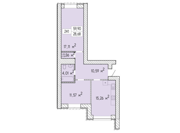 ЖК Фаворит Premium: планировка 2-комнатной квартиры 59.9 м²