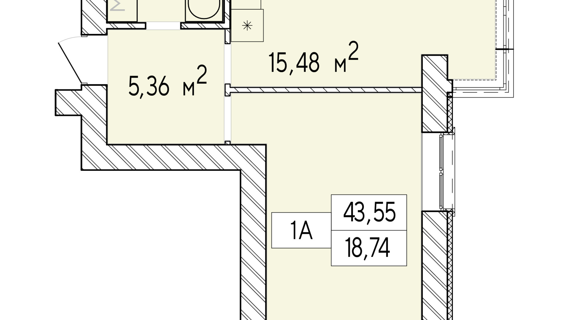 Планировка 1-комнатной квартиры в ЖК Фаворит Premium 43.55 м², фото 548481