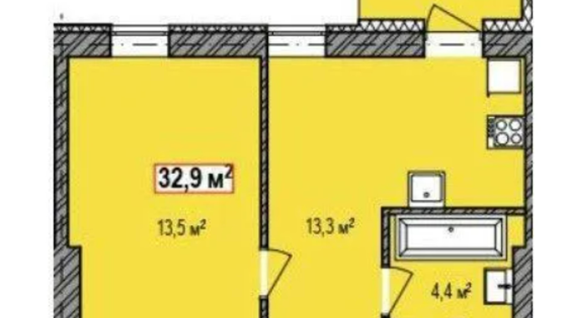 Планировка 1-комнатной квартиры в ЖК Dresden 32.9 м², фото 548582