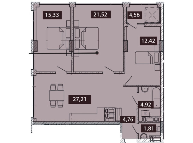 ЖК Novo Residence: планировка 3-комнатной квартиры 92.34 м²