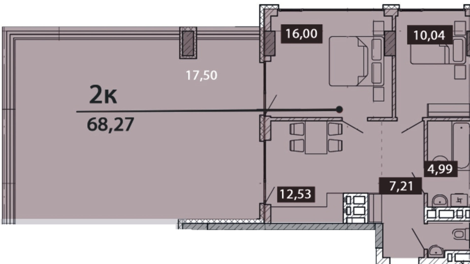 Планировка 2-комнатной квартиры в ЖК Novo Residence 68.27 м², фото 548628
