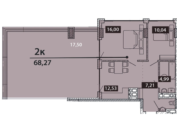 ЖК Novo Residence: планування 2-кімнатної квартири 68.27 м²