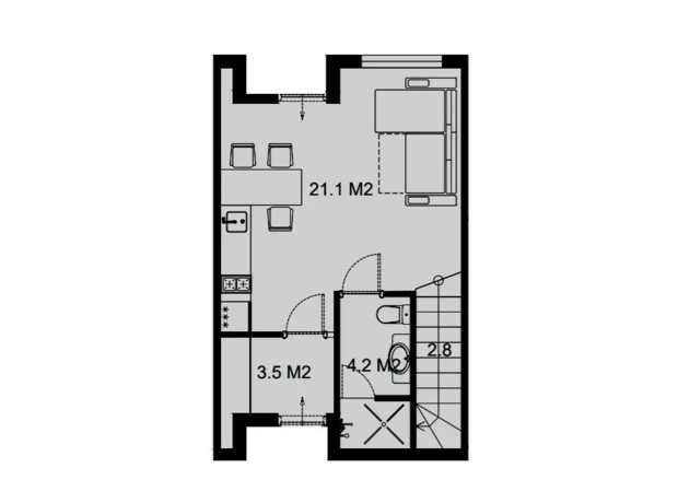 Таунхаус ProfiTHouse: планировка 2-комнатной квартиры 65 м²