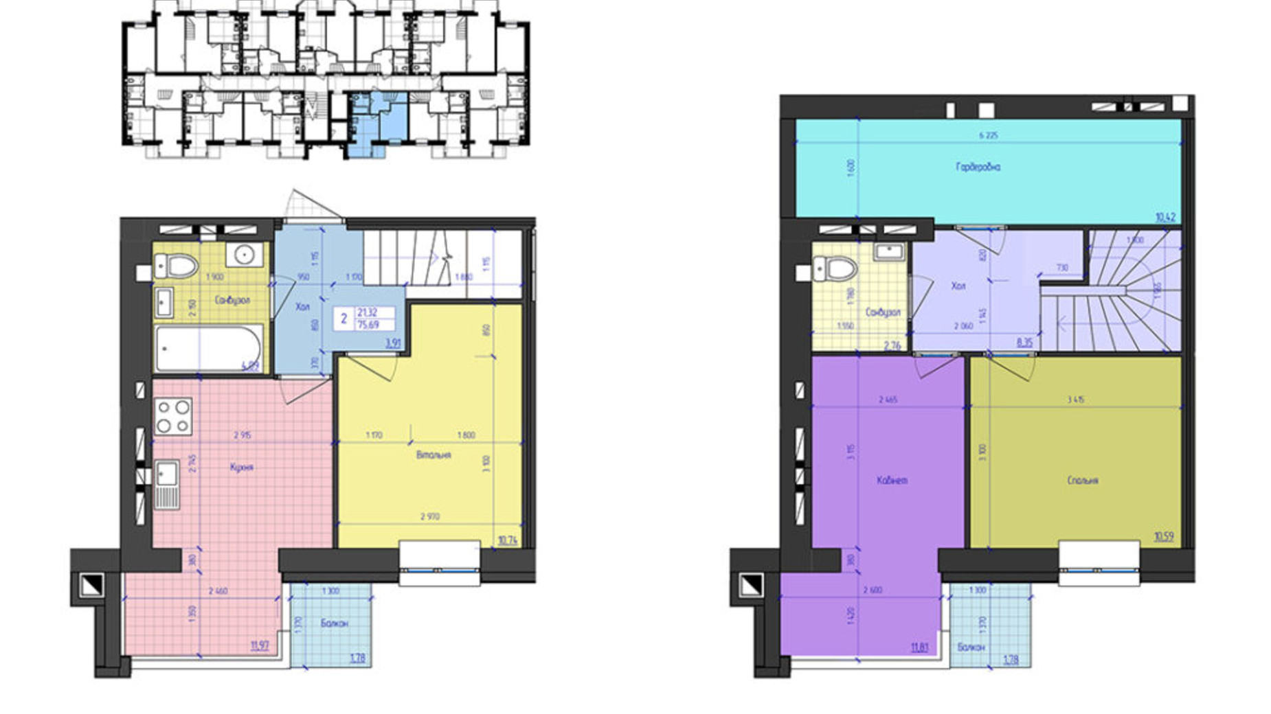 Планування багато­рівневої квартири в ЖК Eco House 74.6 м², фото 548880