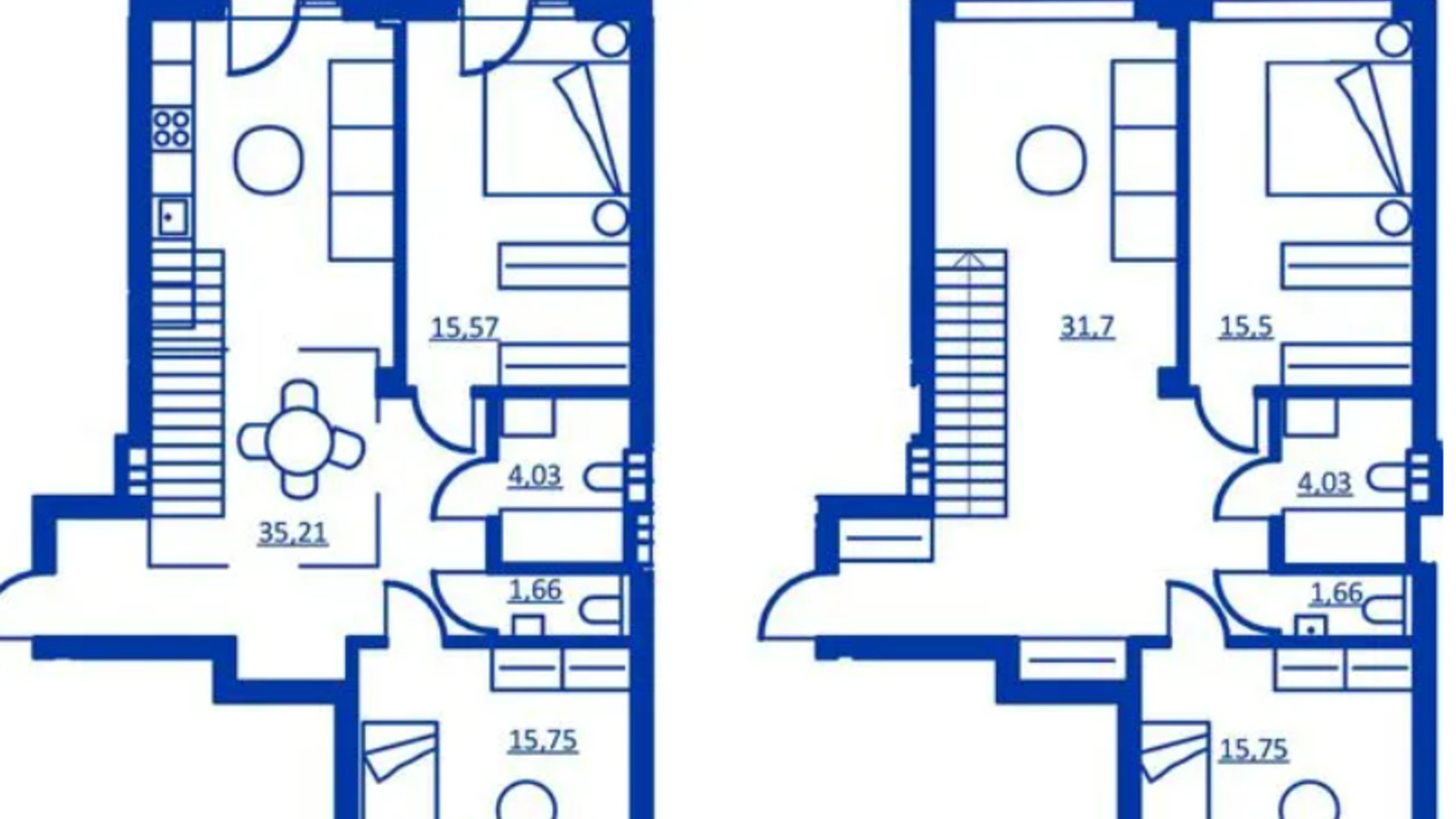 Планування багато­рівневої квартири в Житловий район Rybalsky 143.44 м², фото 549108