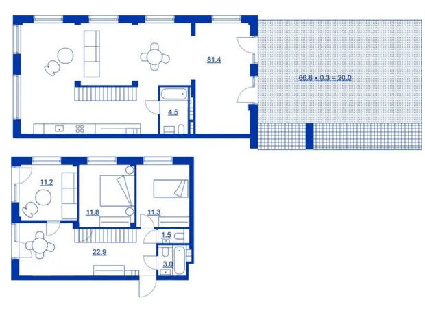 Жилой район Rybalsky: планировка 3-комнатной квартиры 167.6 м²