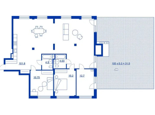 Житловий район Rybalsky: планування 3-кімнатної квартири 185.48 м²