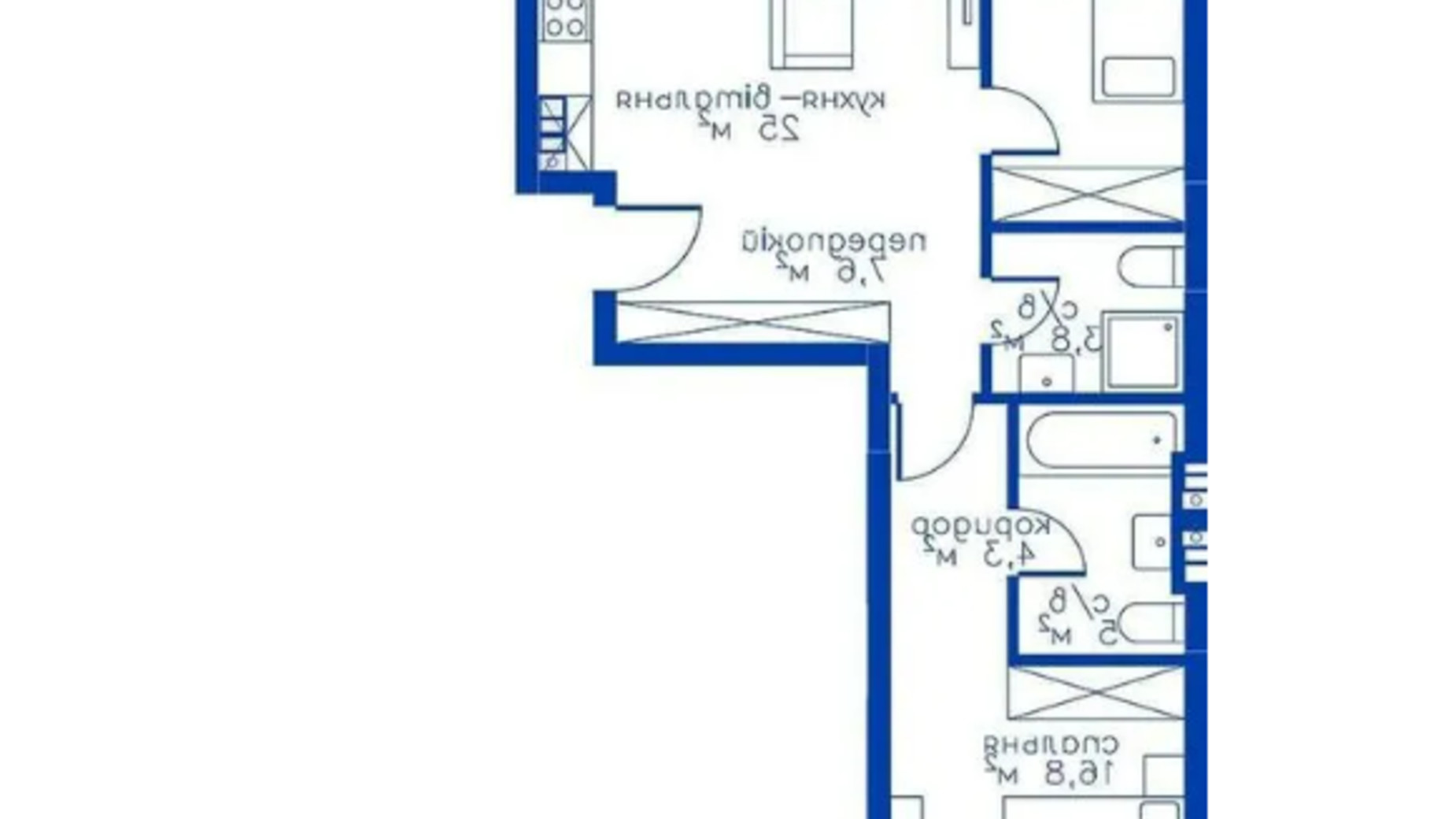 Планировка 2-комнатной квартиры в Жилой район Rybalsky 75.4 м², фото 549139