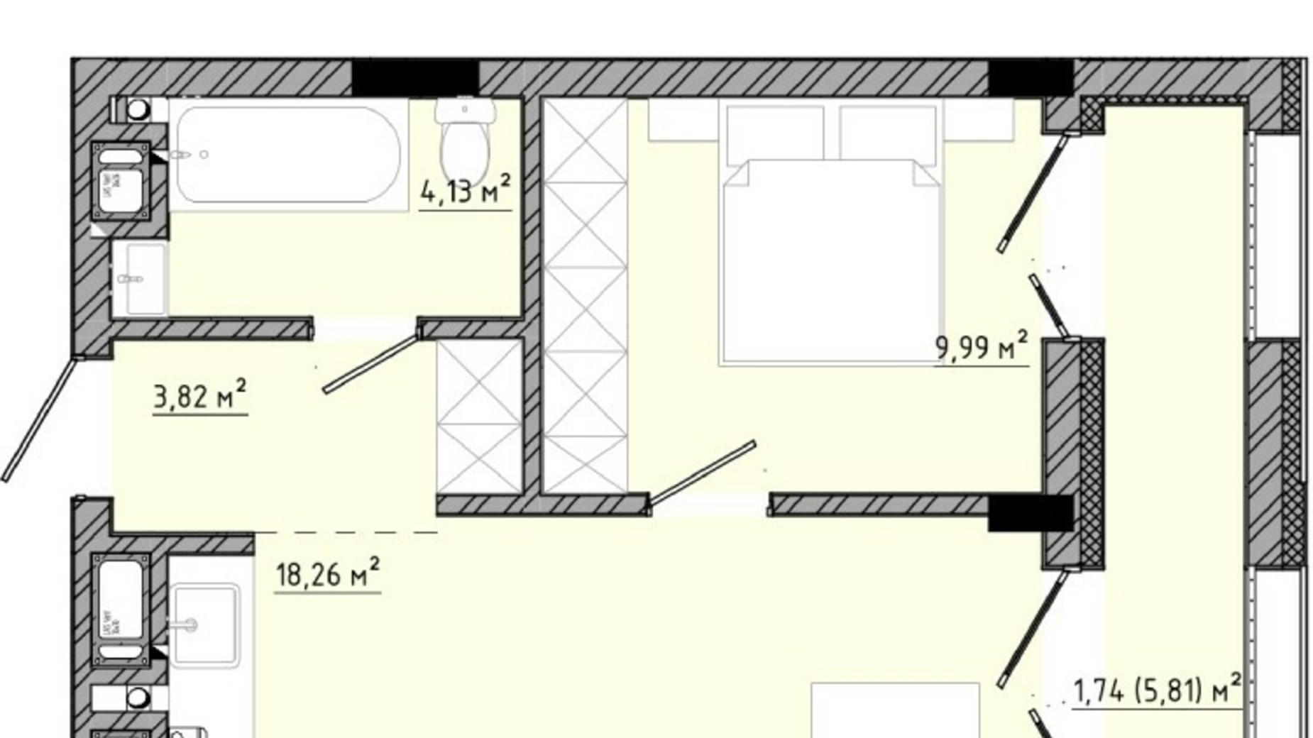 Планування апартаментів в ЖК на Спортивній 37.94 м², фото 549189