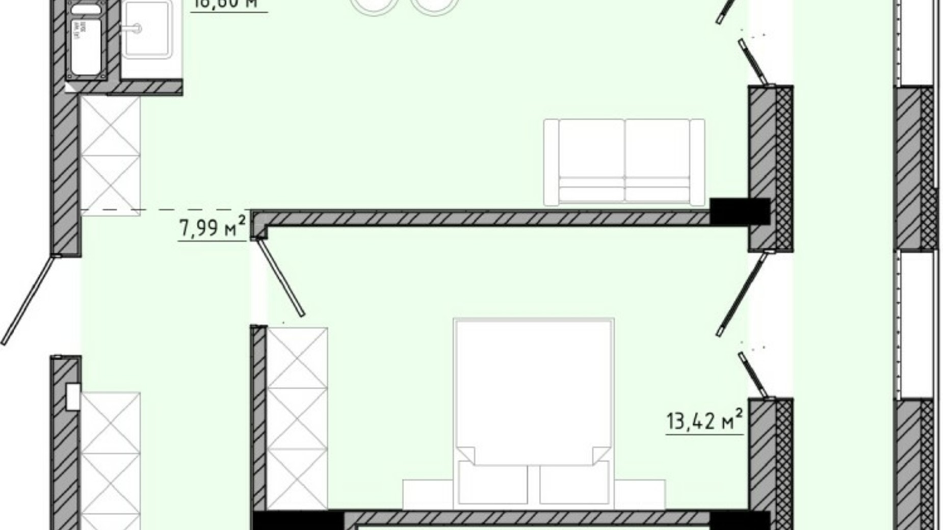 Планировка апартаментов в ЖК на Спортивной 58.02 м², фото 549190