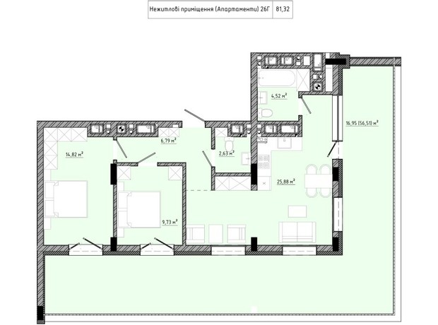 ЖК на Спортивной: планировка 3-комнатной квартиры 81.32 м²