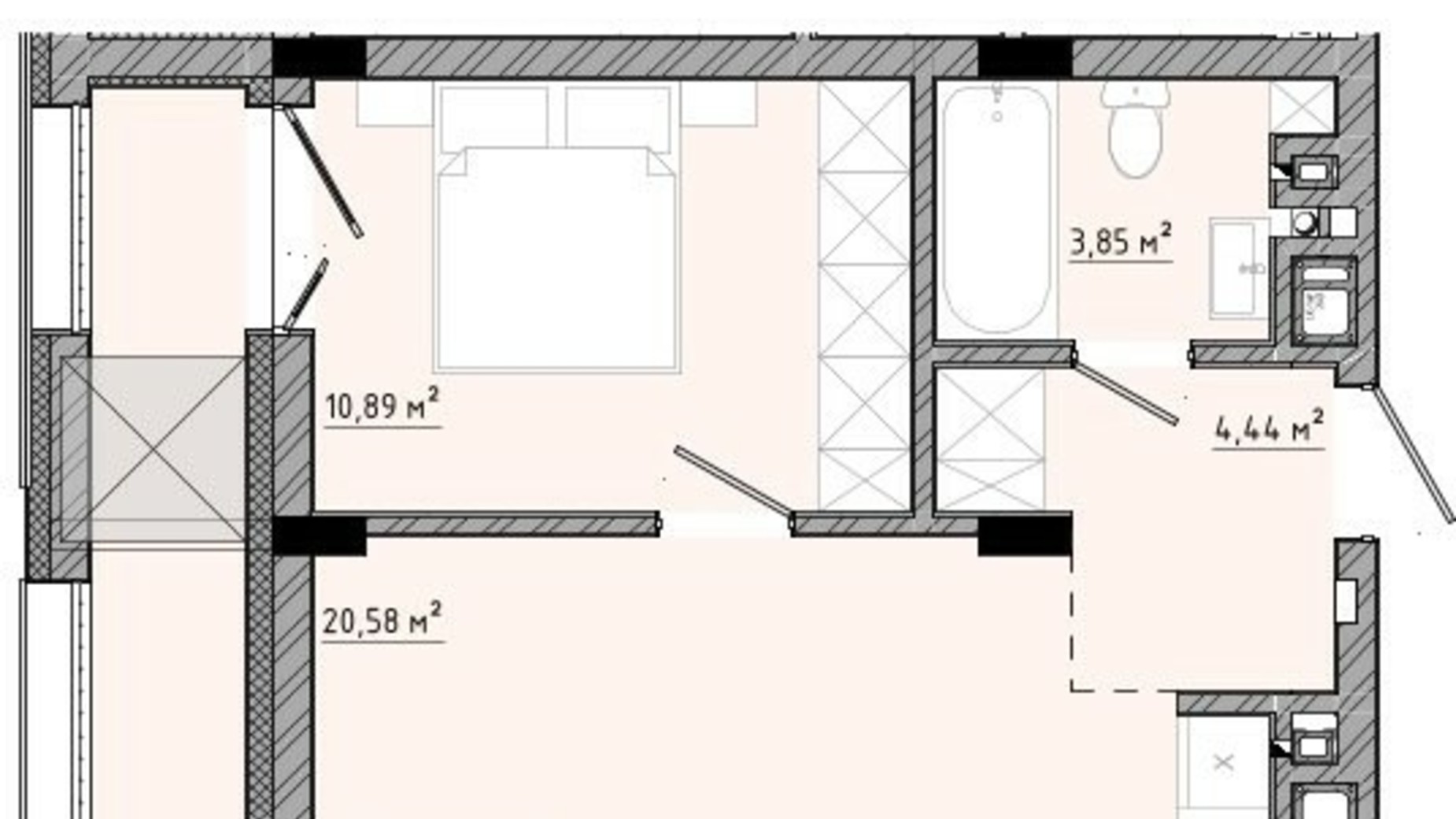 Планировка апартаментов в ЖК на Спортивной 41.67 м², фото 549216