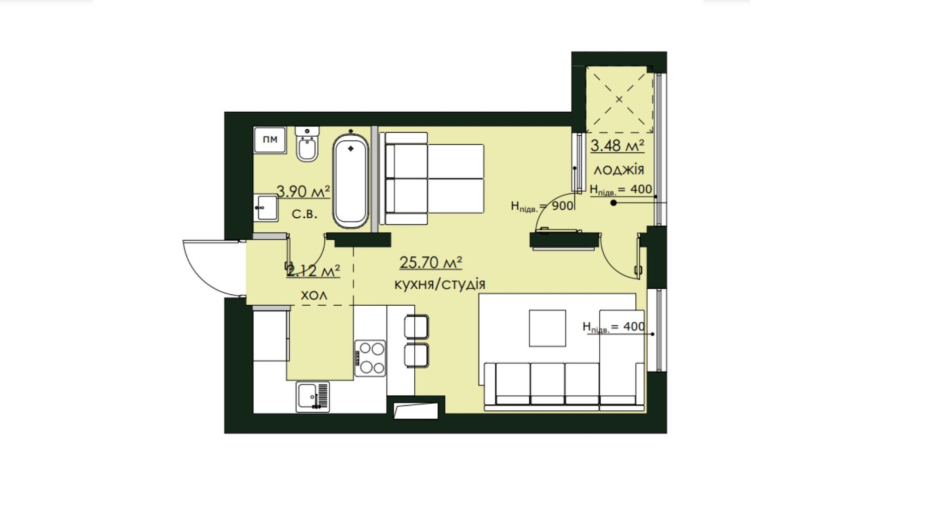 Планировка 1-комнатной квартиры в ЖК Бетховен 35.2 м², фото 549241