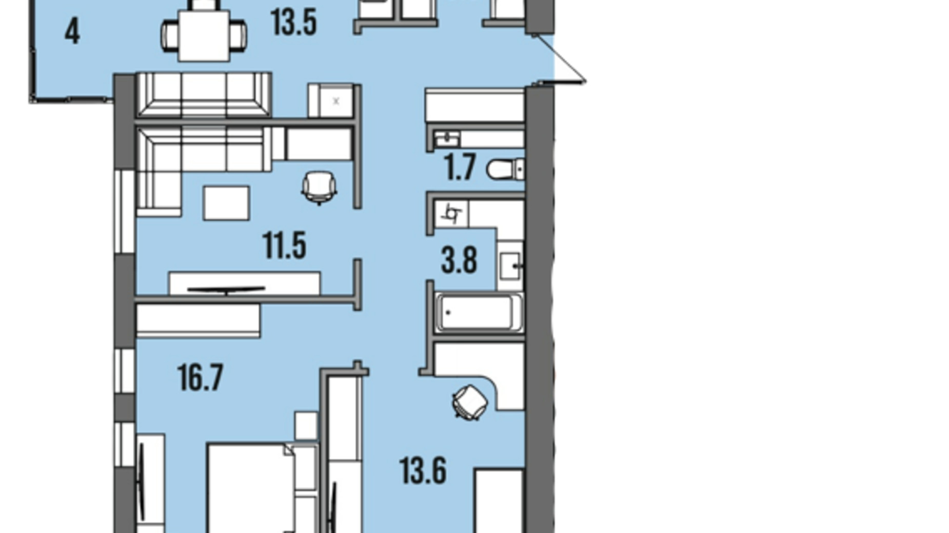 Планування 3-кімнатної квартири в ЖК U Home 79.7 м², фото 549263