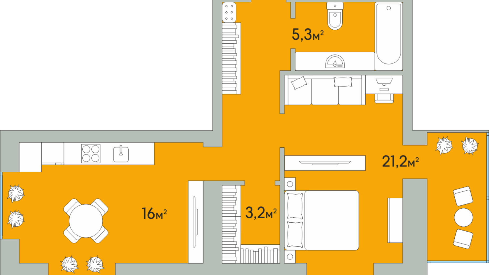 Планування 1-кімнатної квартири в ЖК Green Estate 58.3 м², фото 549328