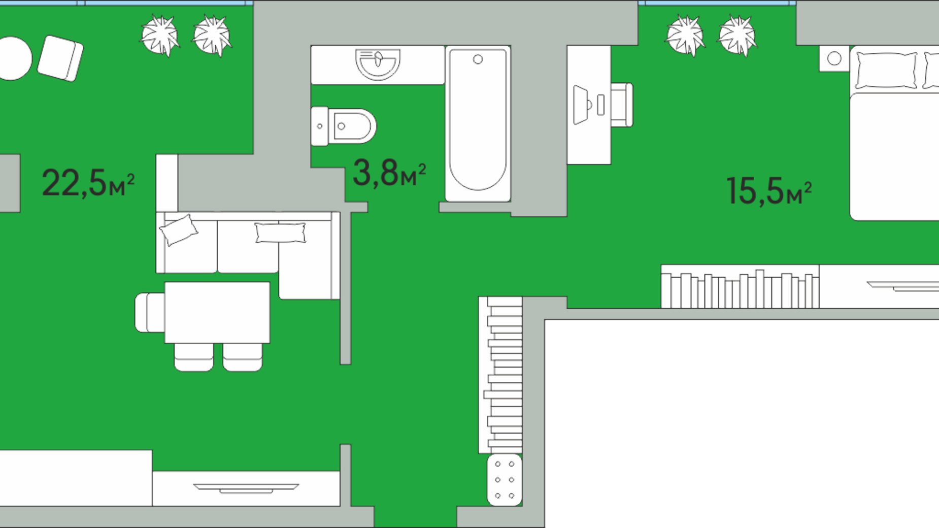 Планування 1-кімнатної квартири в ЖК Green Estate 49.8 м², фото 549330