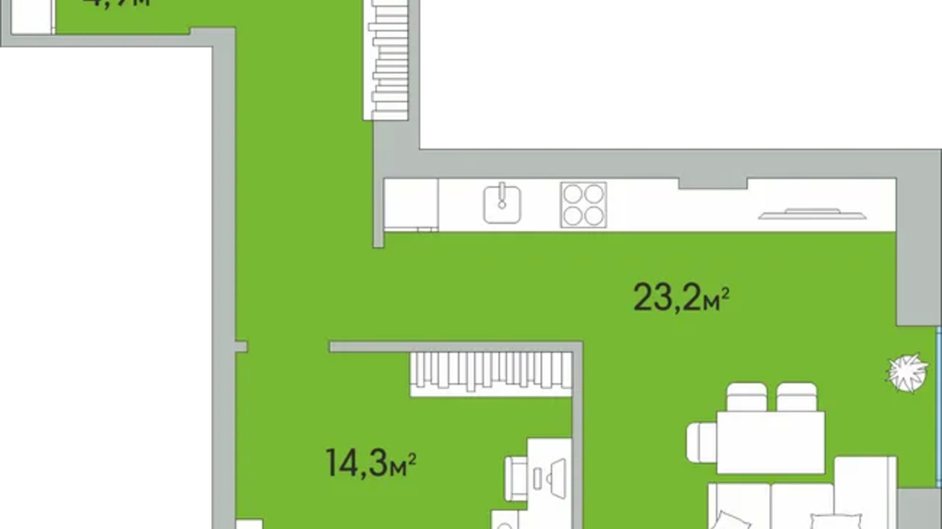 Планировка 1-комнатной квартиры в ЖК Green Estate 51.4 м², фото 549331