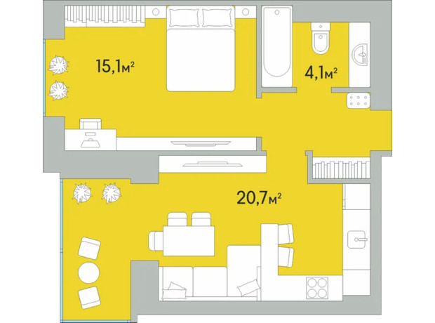 ЖК Green Estate: планировка 1-комнатной квартиры 45.5 м²