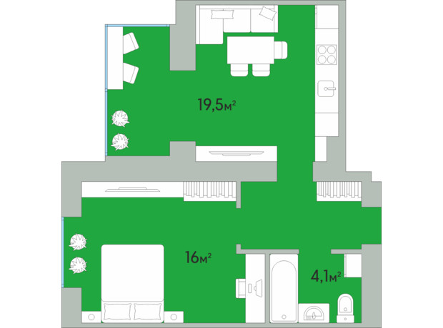 ЖК Green Estate: планировка 1-комнатной квартиры 45.5 м²